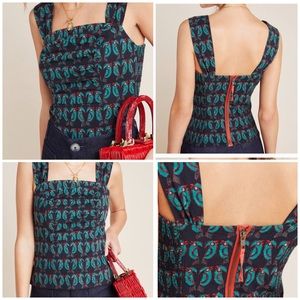 Anthropologie Teal and Black Patterned Top